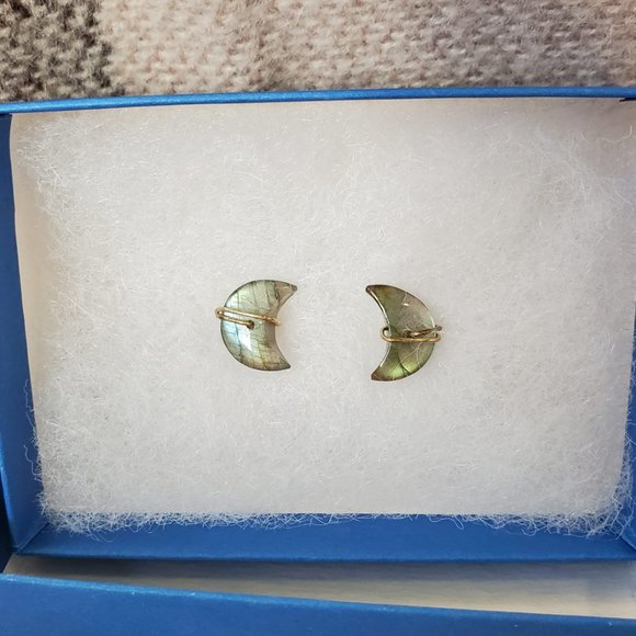 Crescent Moon Labradorite Earrings - Picture 4 of 4